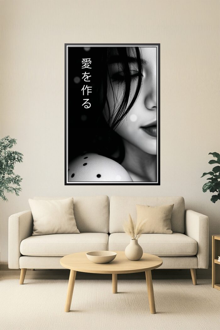 Make Love – Minimalist Japanese-Inspired Black and White Portrait Poster picture
