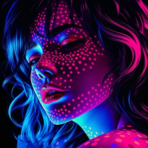 Neon Dots – Futuristic Pop Art Portrait Poster with UV Glow Aesthetic picture