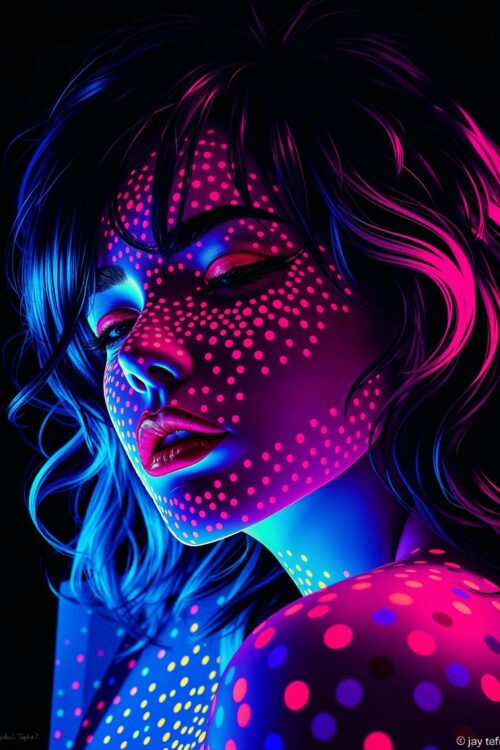 Neon Dots – Futuristic Pop Art Portrait Poster with UV Glow Aesthetic picture