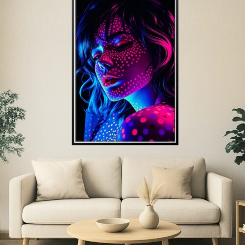 Neon Dots – Futuristic Pop Art Portrait Poster with UV Glow Aesthetic picture