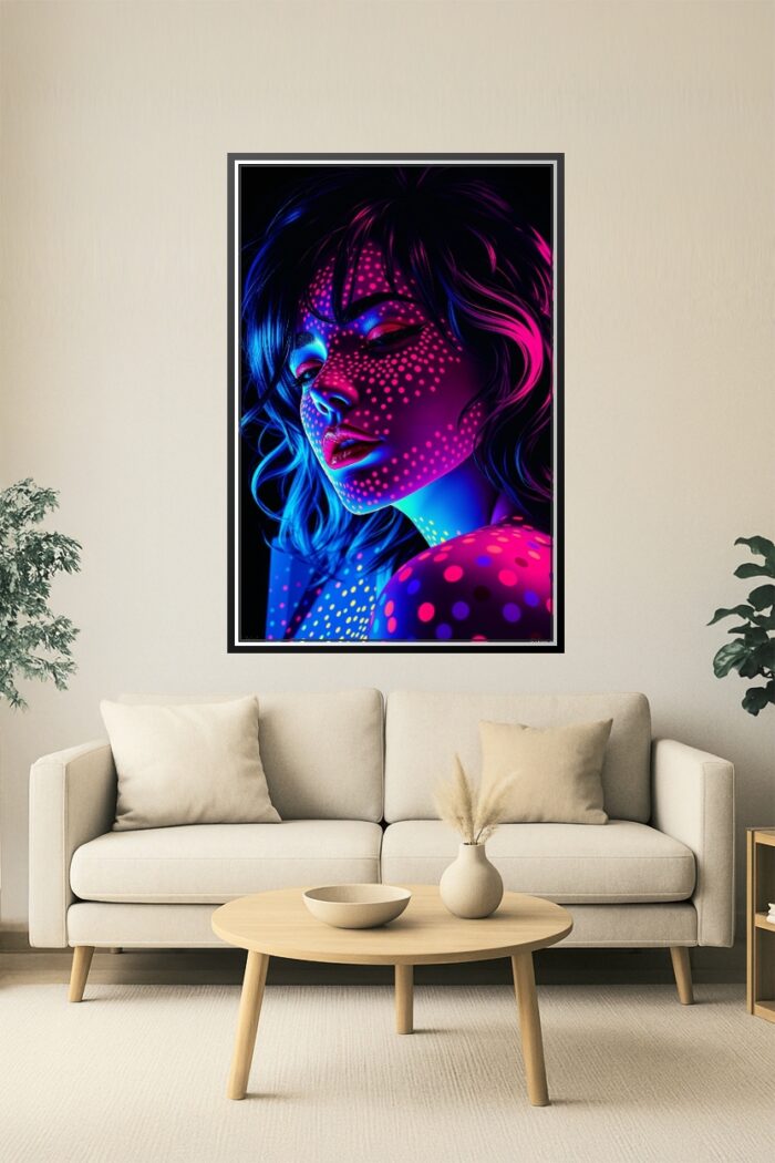 Neon Dots – Futuristic Pop Art Portrait Poster with UV Glow Aesthetic picture