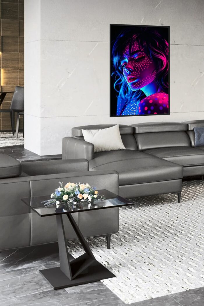Neon Dots – Futuristic Pop Art Portrait Poster with UV Glow Aesthetic picture