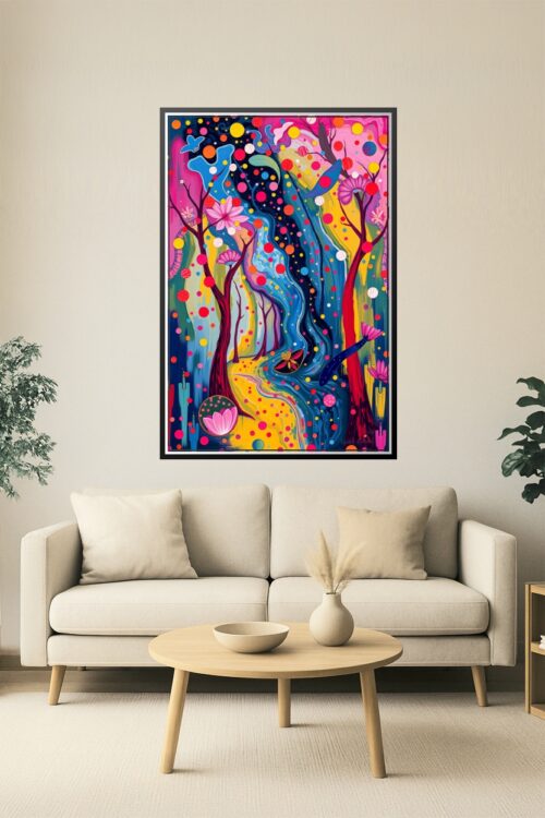 Polka Dot Paradise – Colorful Fantasy Landscape Poster Inspired by Yayoi Kusama picture