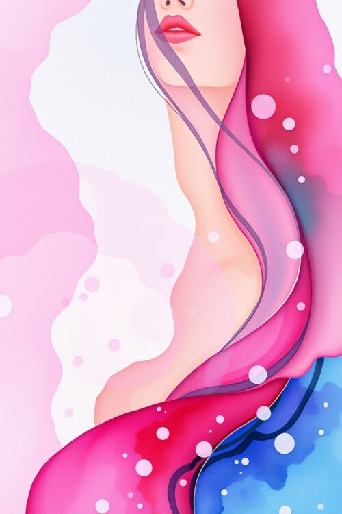 Whispers in Pink – Minimalist Feminine Line Art Poster with Watercolor Flow picture
