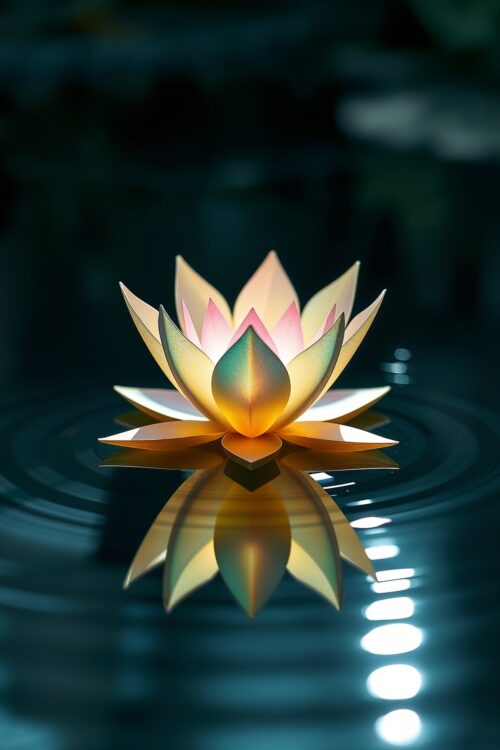 Serene Lotus Blossom Floating on Water - Zen Tranquility Wall Art Poster picture