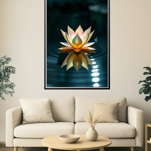 Serene Lotus Blossom Floating on Water - Zen Tranquility Wall Art Poster picture