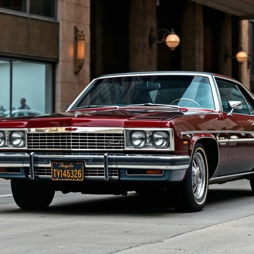 Classic Chevy Impala Poster – Vintage Street Elegance in Burgundy picture