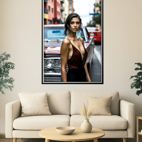 Urban Elegance & Muscle Car Poster – Bold Beauty Meets Classic Chrome picture
