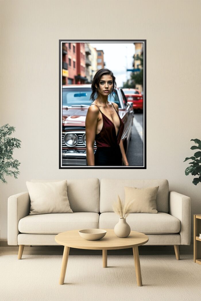 Urban Elegance & Muscle Car Poster – Bold Beauty Meets Classic Chrome picture