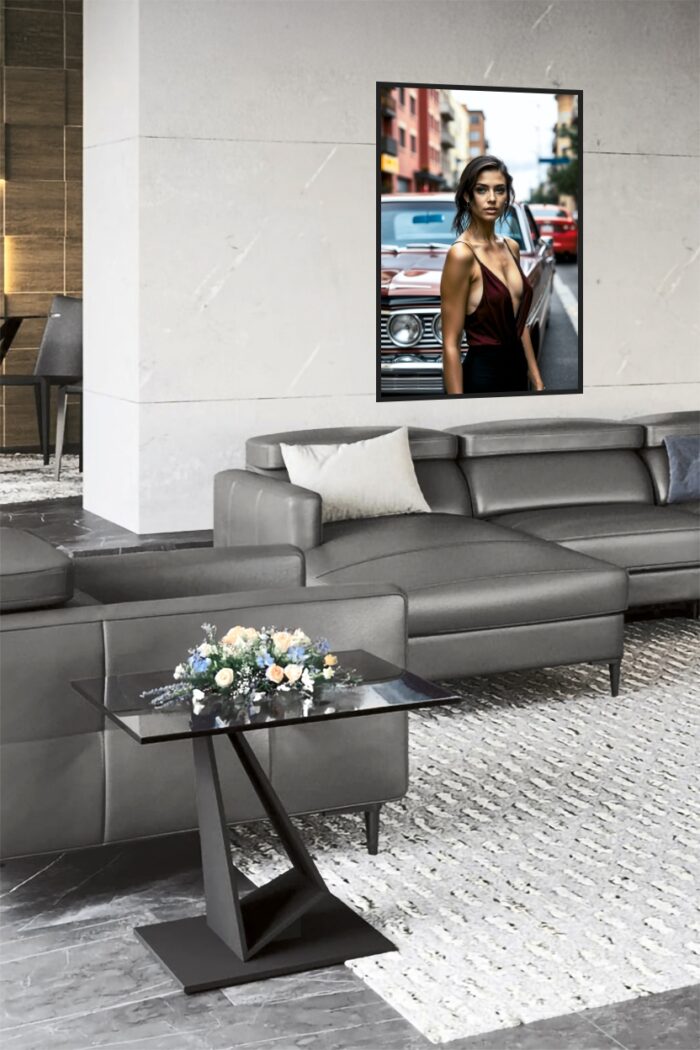 Urban Elegance & Muscle Car Poster – Bold Beauty Meets Classic Chrome picture