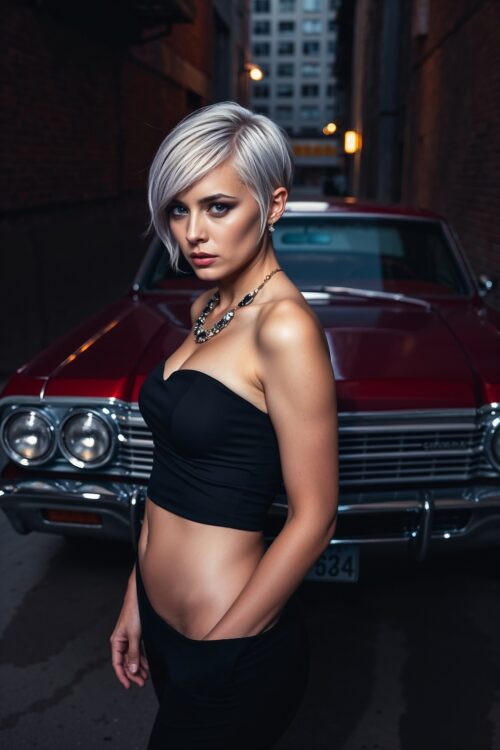Noir Vibes & Vintage Ride Poster – Platinum Style Meets Classic Chevy picture