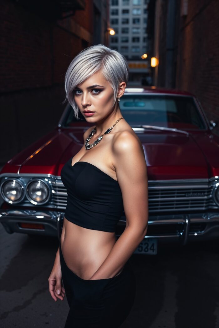 Noir Vibes & Vintage Ride Poster – Platinum Style Meets Classic Chevy picture