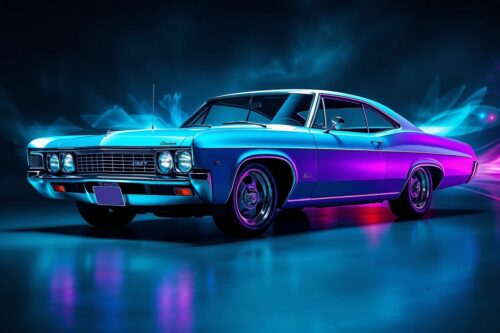 Neon Pulse Chevy Impala Poster – Futuristic Classic in Electric Blue picture