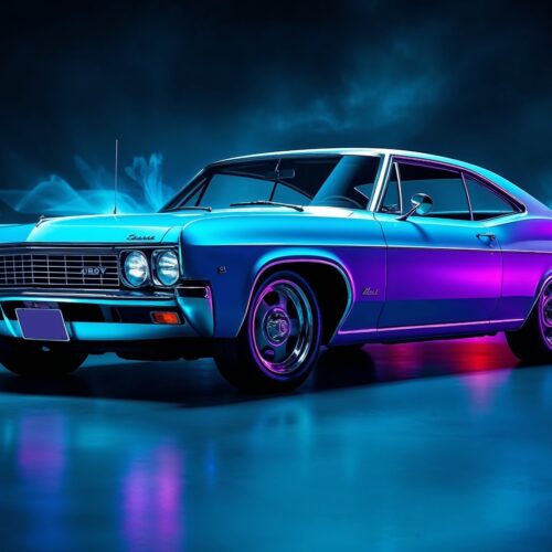 Neon Pulse Chevy Impala Poster – Futuristic Classic in Electric Blue picture