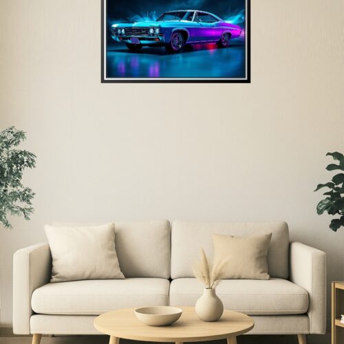 Neon Pulse Chevy Impala Poster – Futuristic Classic in Electric Blue picture