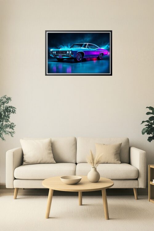 Neon Pulse Chevy Impala Poster – Futuristic Classic in Electric Blue picture