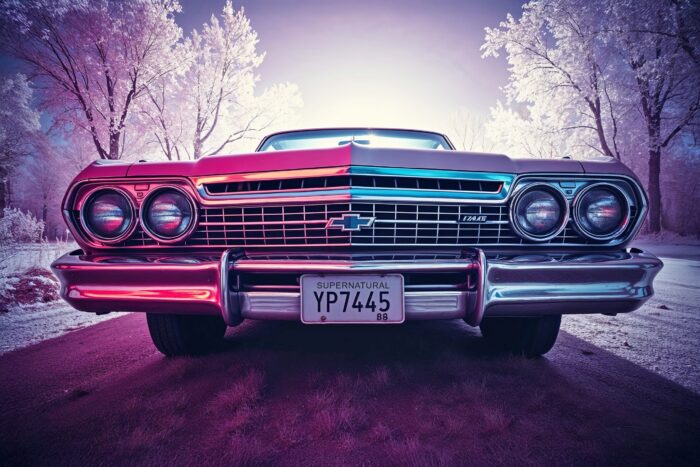 Supernatural Split Chevy Poster – Neon Frost Edition. American Classic Cars. picture