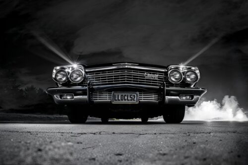 Midnight Impala SS Poster – Noir Power in Black & Chrome picture