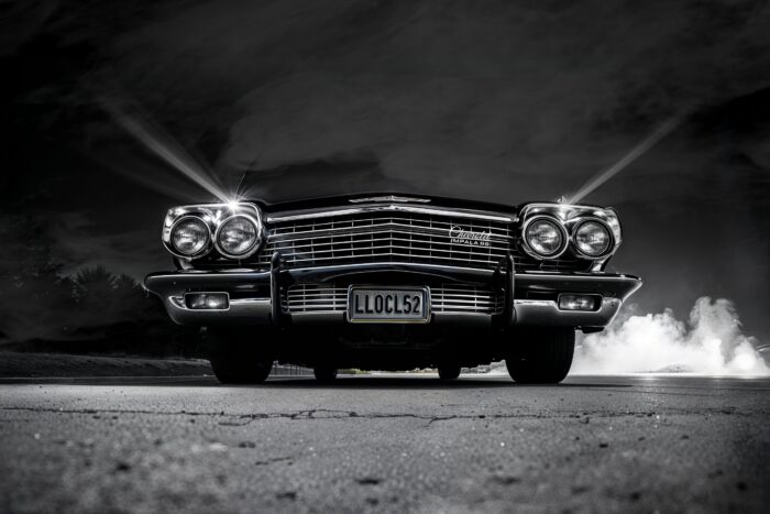 Midnight Impala SS Poster – Noir Power in Black & Chrome picture