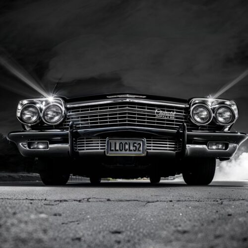 Midnight Impala SS Poster – Noir Power in Black & Chrome picture