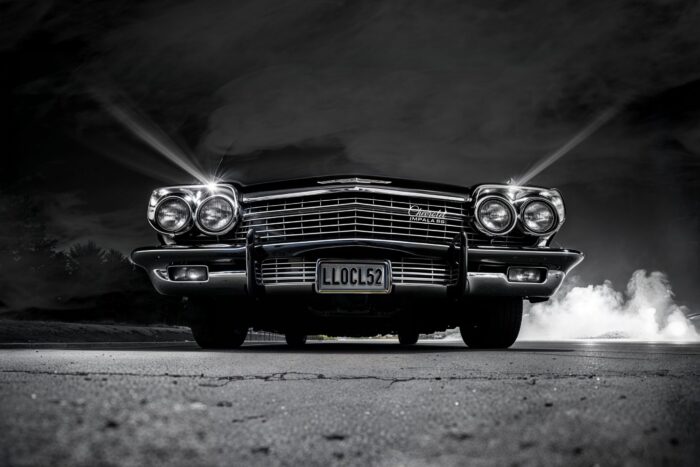Midnight Impala SS Poster – Noir Power in Black & Chrome picture