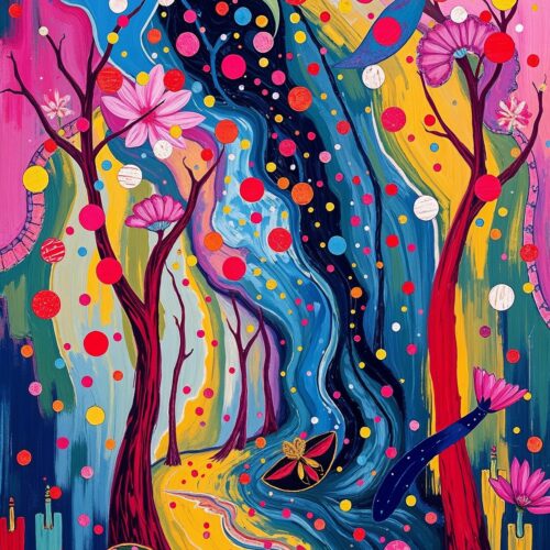 Yayoi-Inspired Cosmic Garden Poster – Abstract Nature in Dots & Color picture