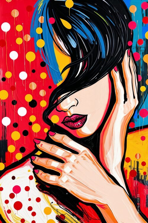 Pop Obscura Poster – Bold Sensual Portrait with Kusama-Inspired Dots picture