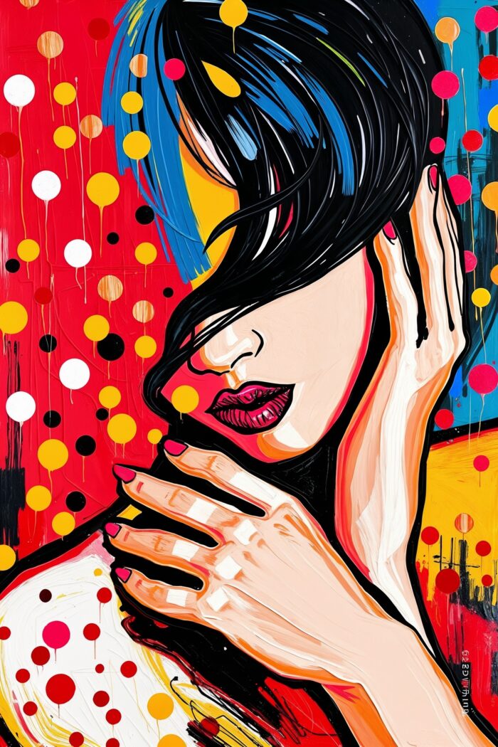 Pop Obscura Poster – Bold Sensual Portrait with Kusama-Inspired Dots picture
