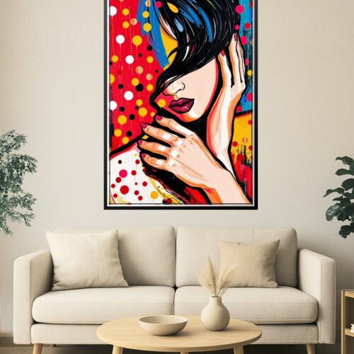 Pop Obscura Poster – Bold Sensual Portrait with Kusama-Inspired Dots picture