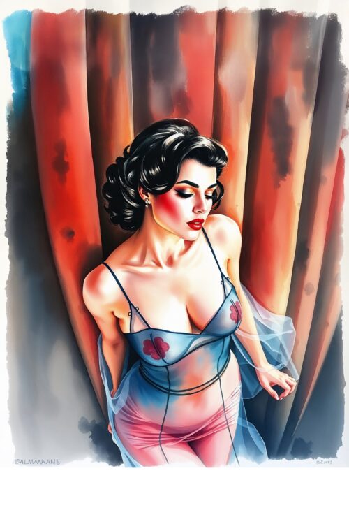 Vintage Seduction Poster – Glamour Muse in Sheer Lingerie picture