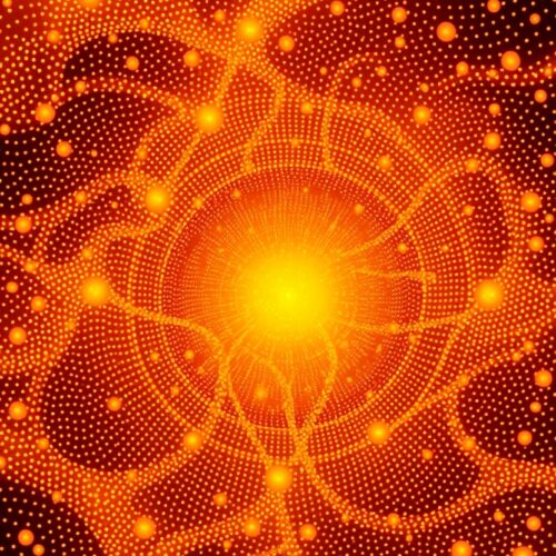Golden Bloom from Above – Yayoi Kusama-Inspired Radiant Dot Art Poster picture