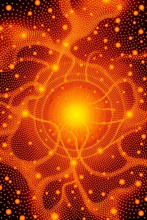 Golden Bloom from Above – Yayoi Kusama-Inspired Radiant Dot Art Poster picture
