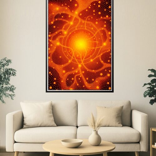 Golden Bloom from Above – Yayoi Kusama-Inspired Radiant Dot Art Poster picture