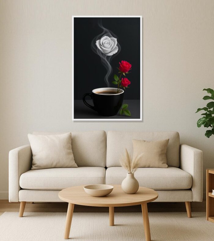 Steam Rose Coffee Art Poster – Elegant Floral Fantasy in a Cup - Image 3