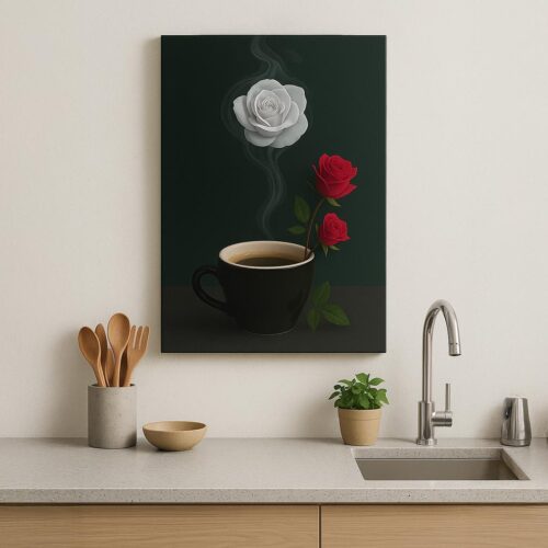 Steam Rose Coffee Art Poster – Elegant Floral Fantasy in a Cup