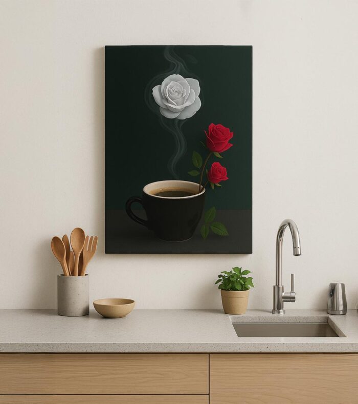 Steam Rose Coffee Art Poster – Elegant Floral Fantasy in a Cup - Image 2