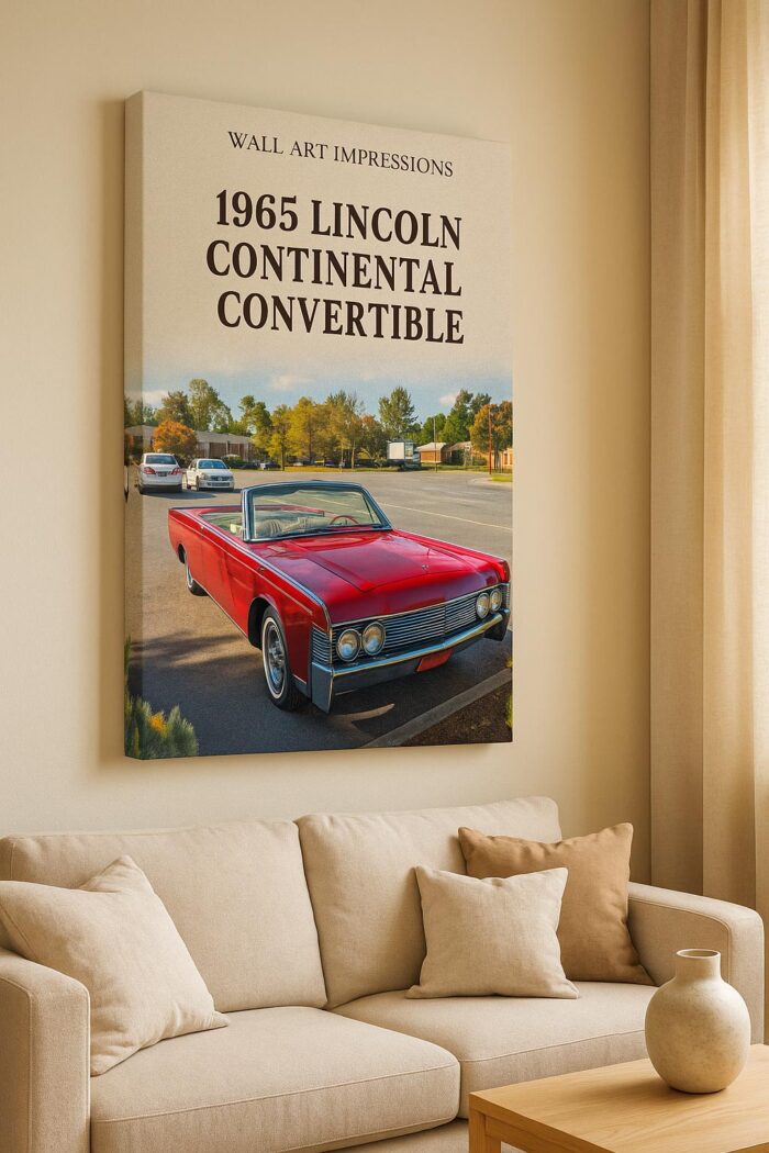 1965 Lincoln Continental Convertible Poster – Classic Red American Luxury Car Wall Art - Image 3