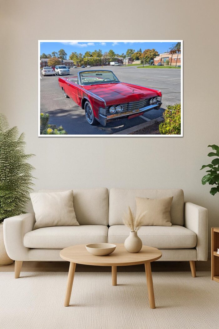 1965 Lincoln Continental Convertible Poster – Classic Red American Luxury Car Wall Art - Image 2