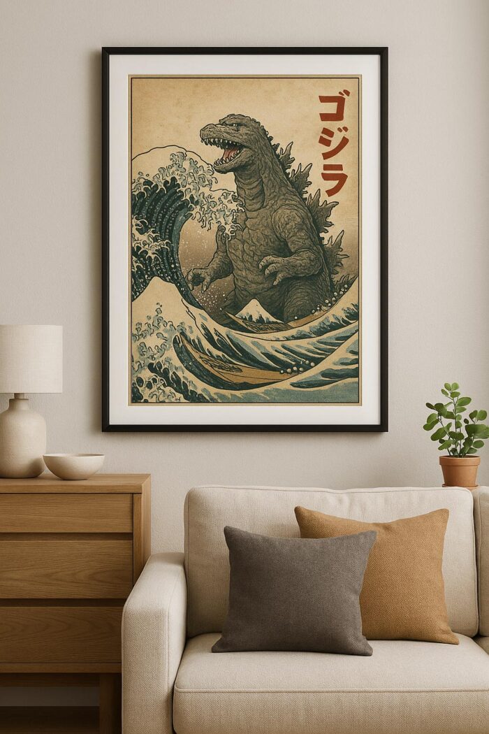 Godzilla in the Great Wave – Vintage Japanese Style Poster - Image 2