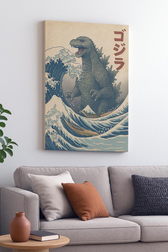 Godzilla in the Great Wave – Vintage Japanese Style Poster - Image 3