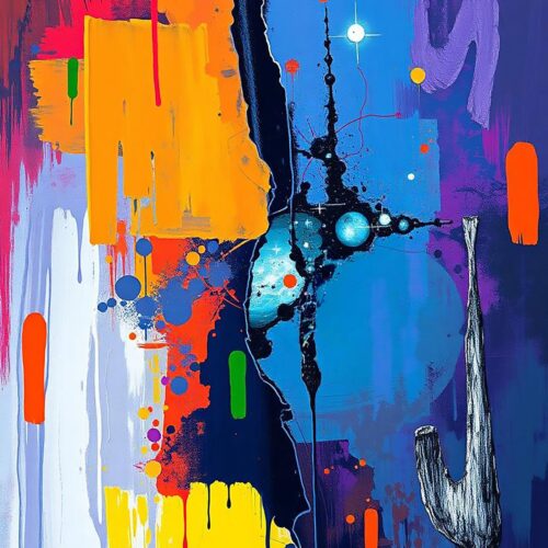 Quantum Fracture – Vibrant Abstract Galaxy Wall Art. Vivid abstract piece bursts with cosmic energy and modern expression.