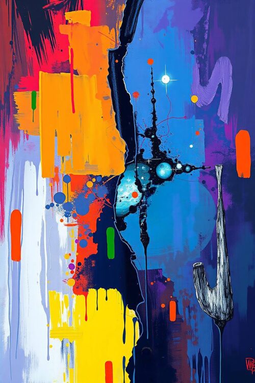 Quantum Fracture – Vibrant Abstract Galaxy Wall Art. Vivid abstract piece bursts with cosmic energy and modern expression.