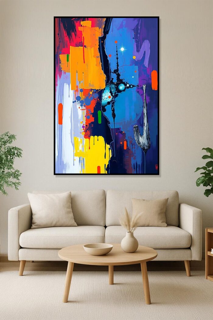 Quantum Fracture – Vibrant Abstract Galaxy Wall Art. Vivid abstract piece bursts with cosmic energy and modern expression. - Image 2