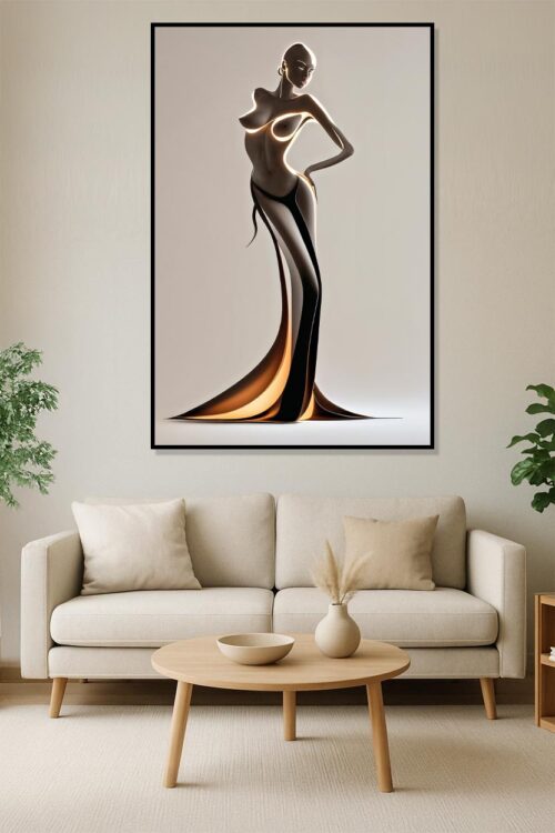 Radiant Grace: Minimalist Nude Modern Female Body Art Print