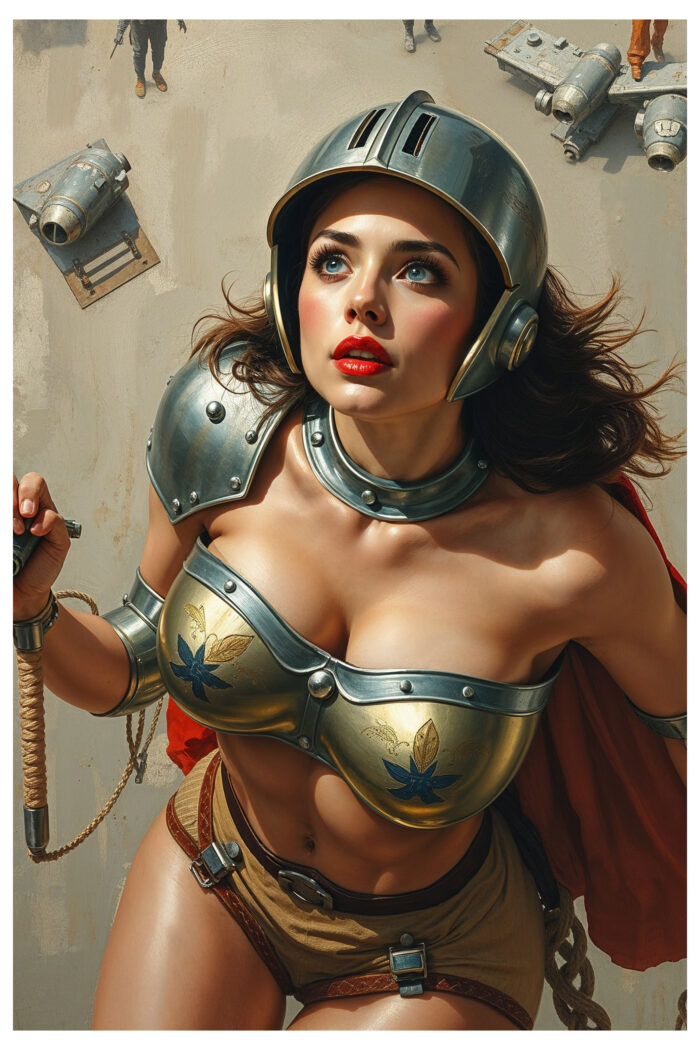 Skyward Sentinel: Retro Sci-Fi Valkyrie Warrior Poster - Image 2