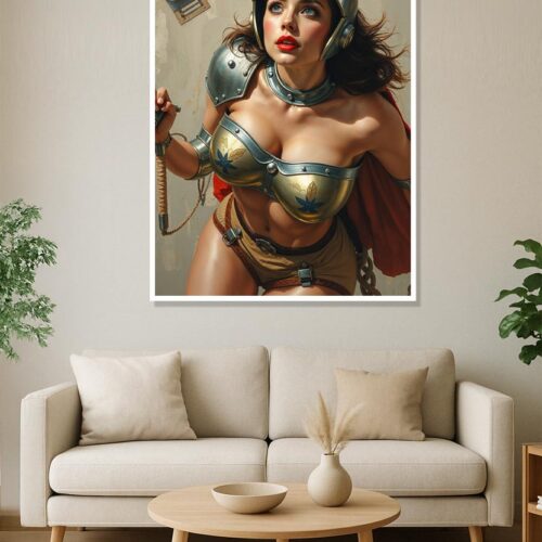 Skyward Sentinel: Retro Sci-Fi Valkyrie Warrior Poster