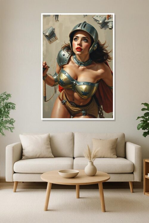 Skyward Sentinel: Retro Sci-Fi Valkyrie Warrior Poster