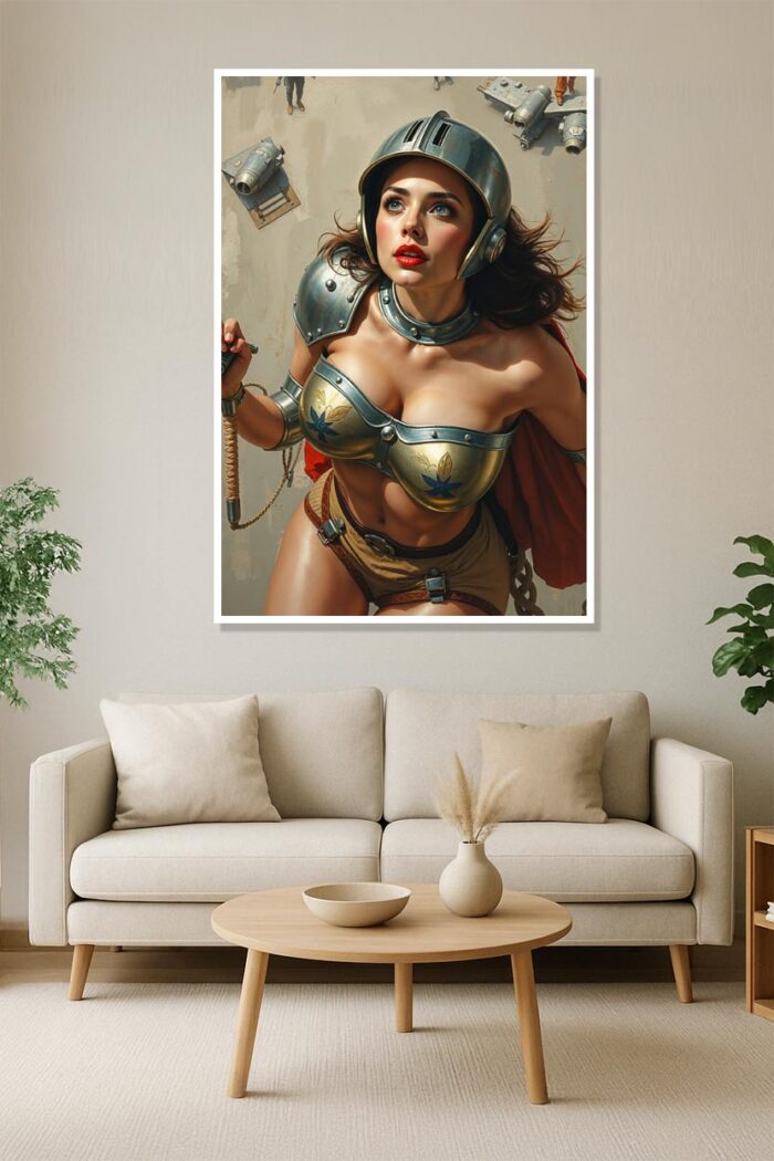 Skyward Sentinel: Retro Sci-Fi Valkyrie Warrior Poster