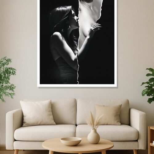 Through the Tear: A Glimpse of Desire – Black & White Expressionist Poster