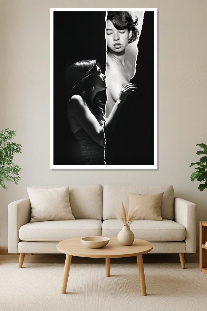 Through the Tear: A Glimpse of Desire – Black & White Expressionist Poster